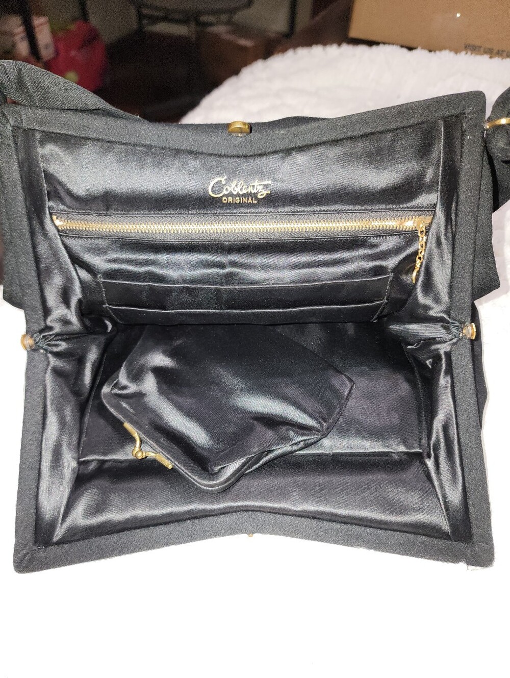 Elegant Vintage 1950's Black Coblentz Purse w/ Satin Lining and Gold Accent - Picture 3 of 12